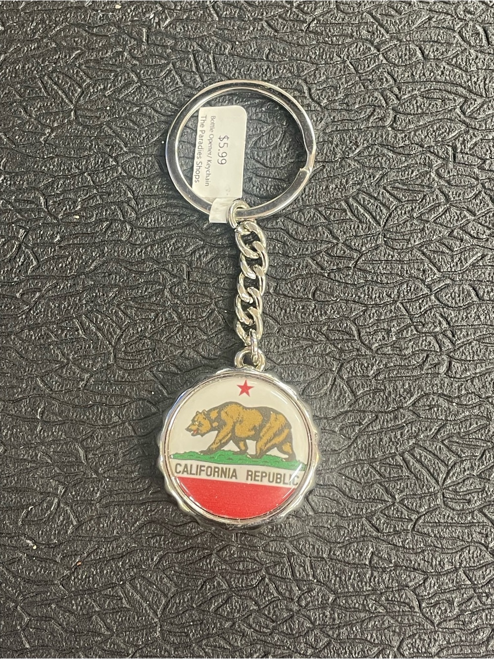 California Republic Bear Keychain - Silver Tone